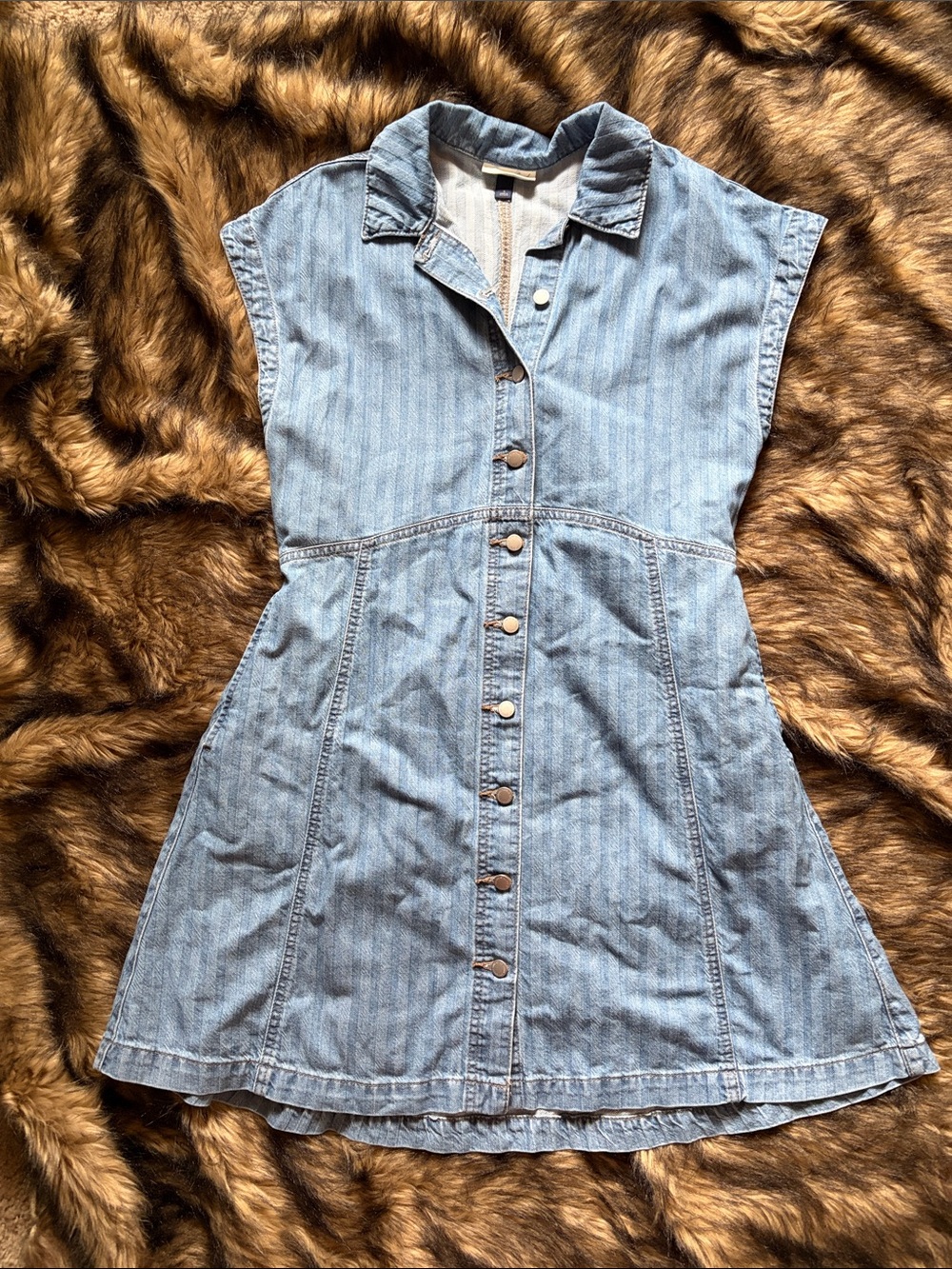 Universal Thread Light Blue Denim Striped Button Front Dress Size Small
